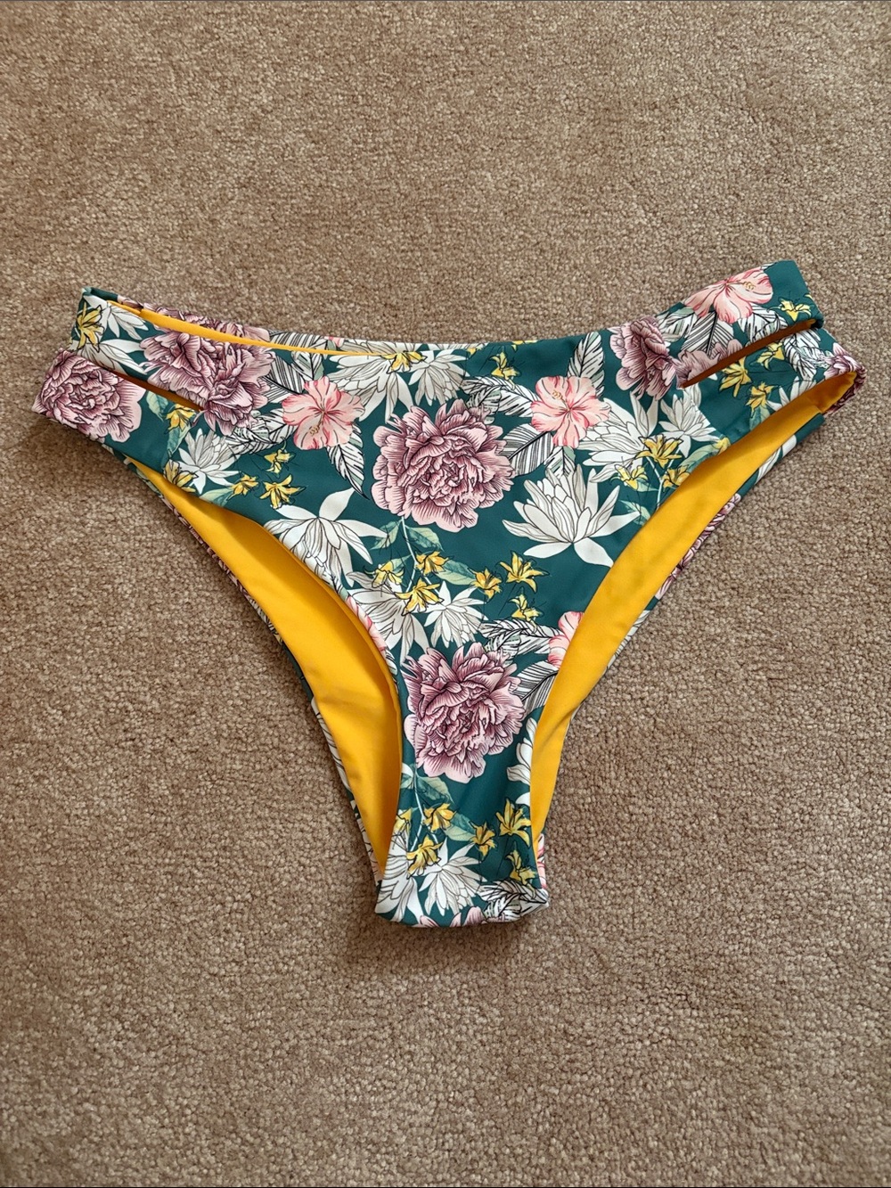 Zaful Floral Bikini Bottoms in Teal, Yellow, Pink